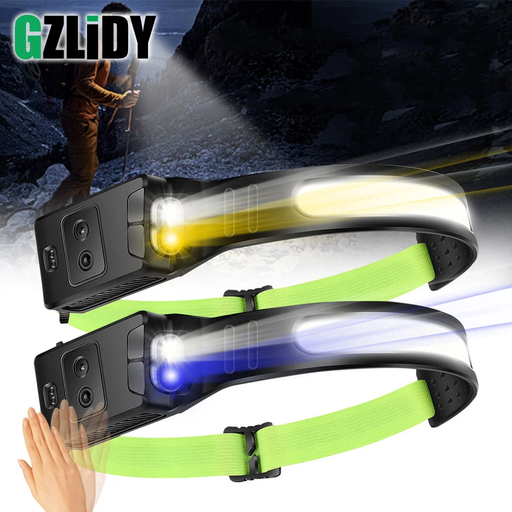 

USB Rechargeable Headlamp Motion Sensor COB+XPE Headlight Red Warning Light Waterproof Fishing Lantern Powerful Flashlight Torch