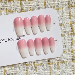 Natural Handmade Press On Nails Gradient Almond Oval Full Cover Fake Nails Reusable Wearable Nail Ballerina Woman Finger Tips
