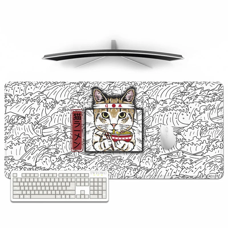 Mouse Pad Gamer Japanese Ramen Cat XL HD Computer Home Mousepad XXL Desk Mats Natural Rubber Office PC Desktop Mouse Pad