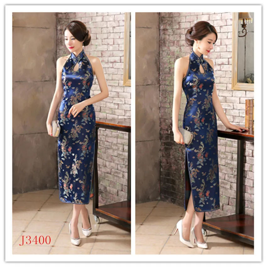 

Женское сексуальное длинное платье Cheongsam с открытой спиной, классическое элегантное вечернее платье, новый китайский Ципао с драконом и Фениксом
