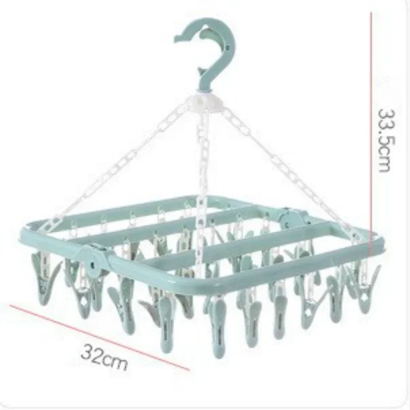 Lastic Folding Clothes Hanger Towels Socks Bras Underwear Drying Rack with 32 Clips Space Saving Closet Organizer Tools