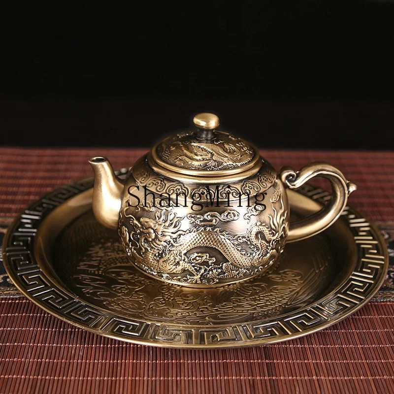 

CLL metal tea set teapot dragon and phoenix creative retro kung fu tea with tray home gift box