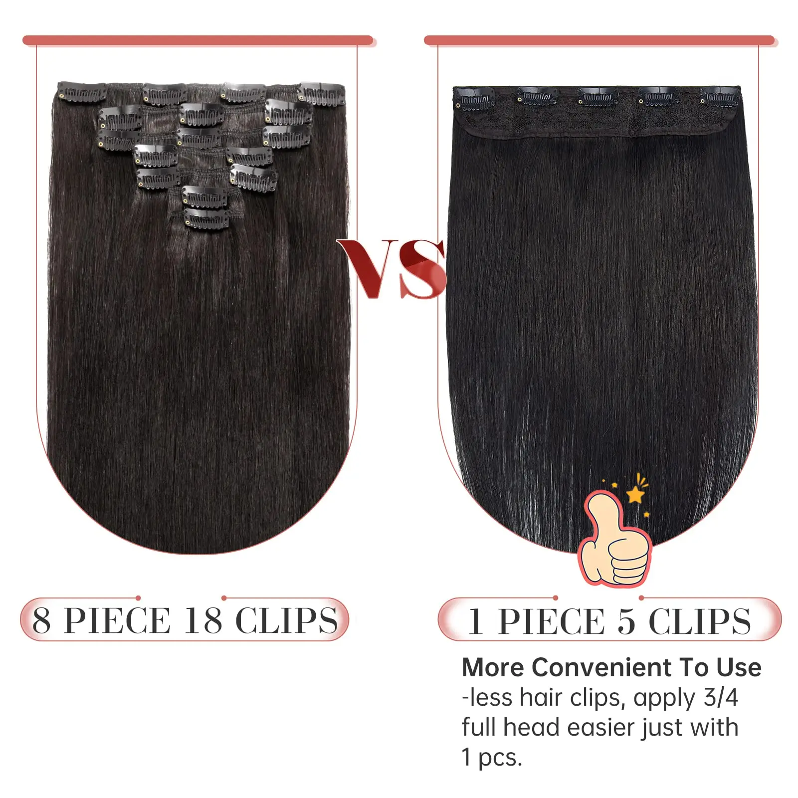 كليب في وصلات الشعر شعر بشري حقيقي 1 قطعة 26 بوصة ريمي وصلات شعر بشرية كليب ins 5 مقاطع 3/4 كامل الرأس # 1ب