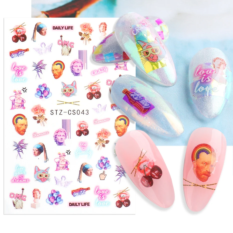 1pcs Paintings Maiden Nail Stickers Figure Sculpture Sexy Lips Nails Sliders Paper Avocado Cartoon Manicure Foils BESTZCS034-049