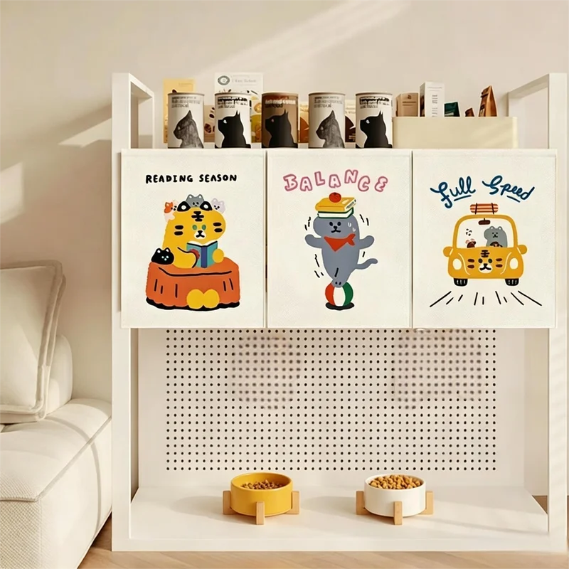VIKAMA Cartoon Tiger Cat Square Curtain, Cabinet Cover Curtain, Reading Print Shelf Dust Cover for Bookshelf Home Decor