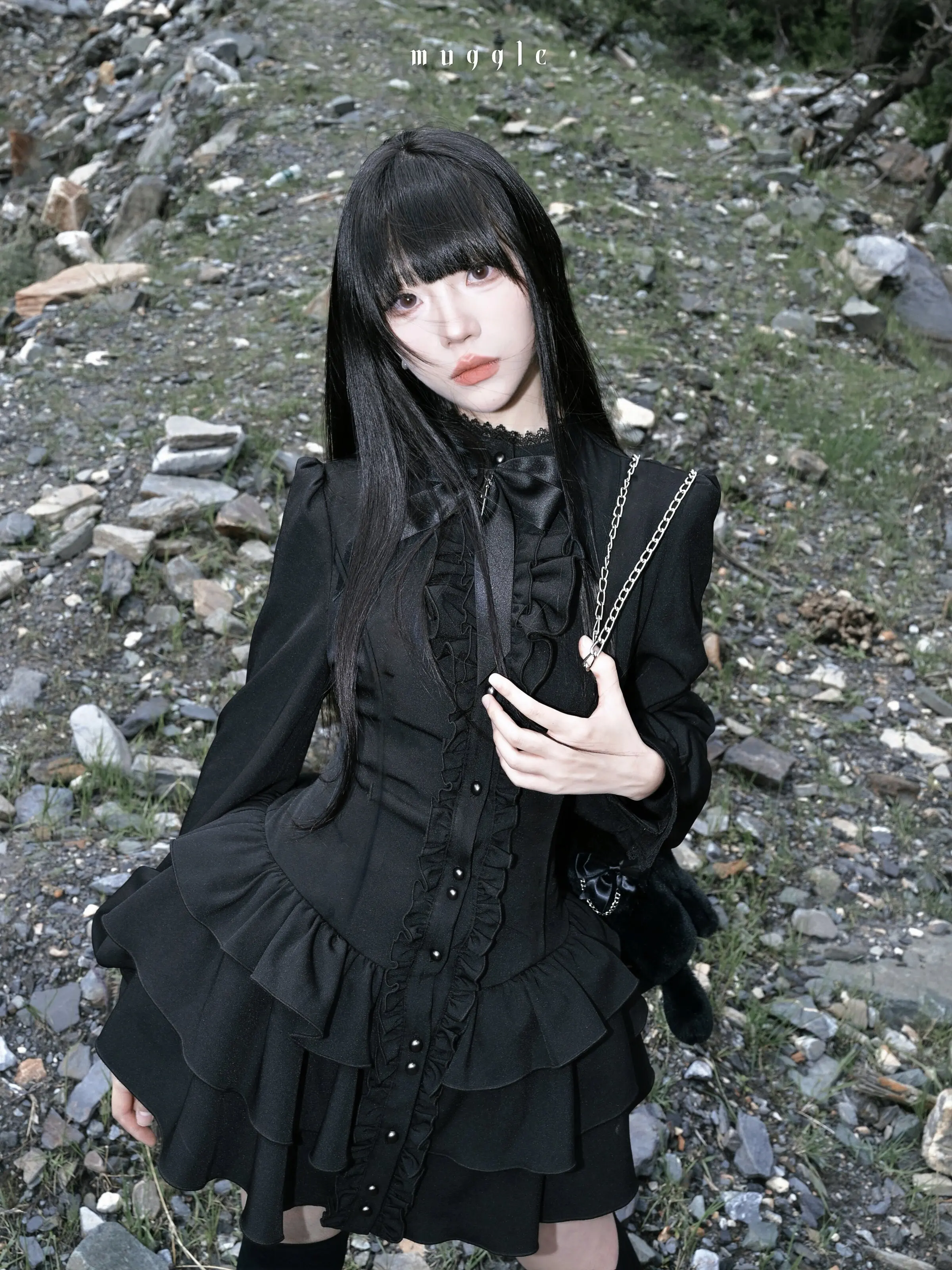 Japanese Shirt Dress Women's 2026 Spring New Original Design Gothic Retro Long Sleeve Temperament Waist Black Dress