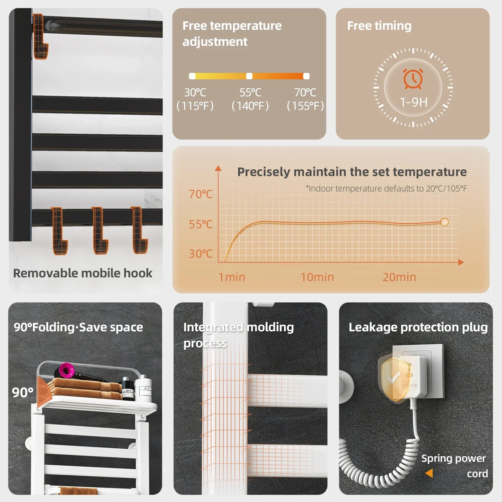 Electric Heated Towel Rail Digital Display Temperature Control Towel Warmers Smart Bathroom Thermal Heated Aerospace Aluminum