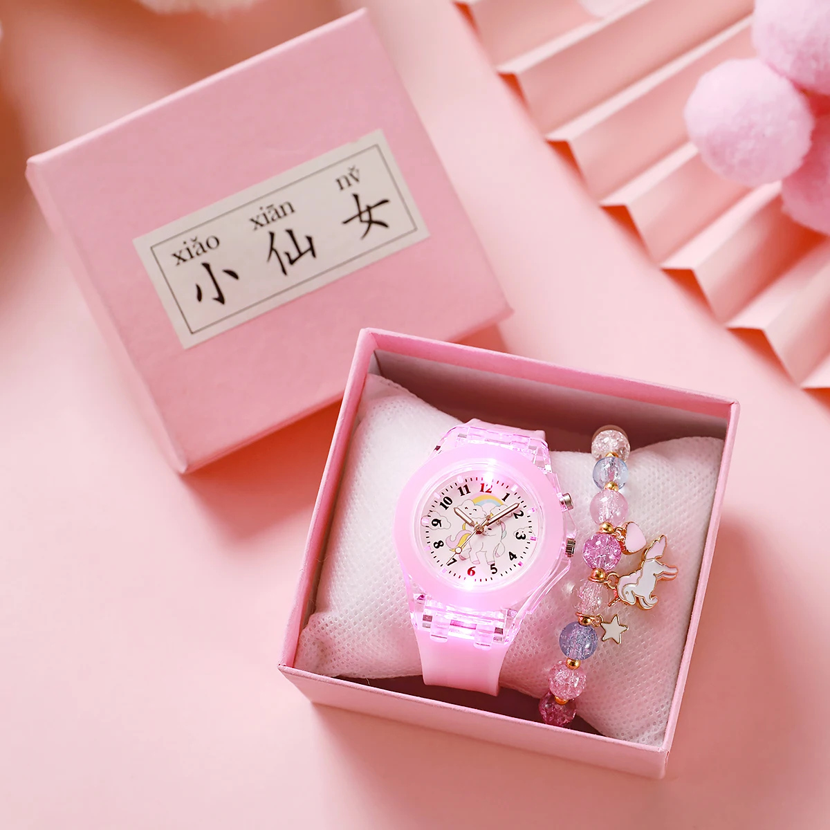 

Модный и милый набор кварцевых часов с силиконовым ремешком радужного облака и единорога, подходит для Рождества и Хэллоуина g