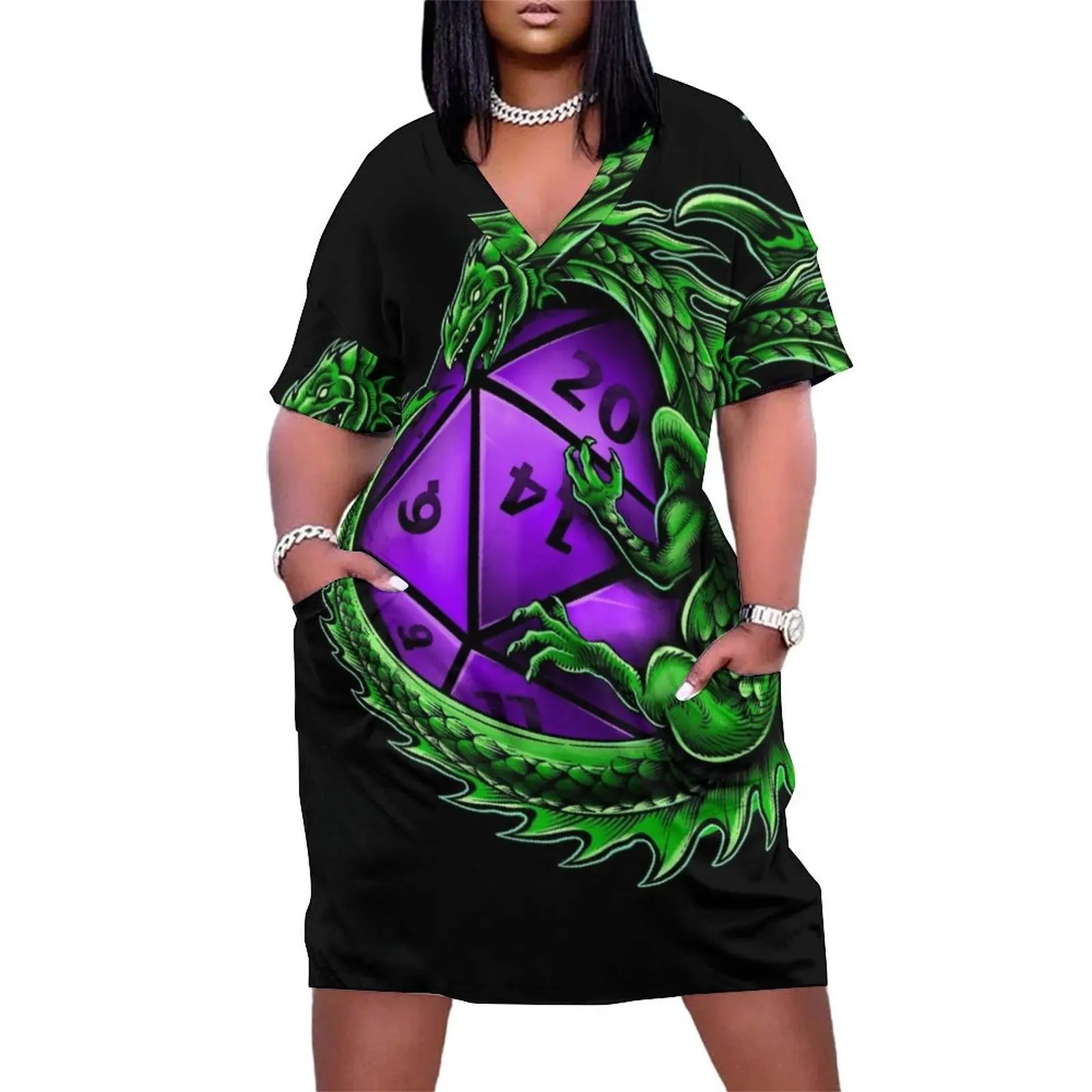 

Dragon's Horde Collection 3 - Dungeons and Dragons - Green and Purple Loose Pocket Dress summer dress womens 2025