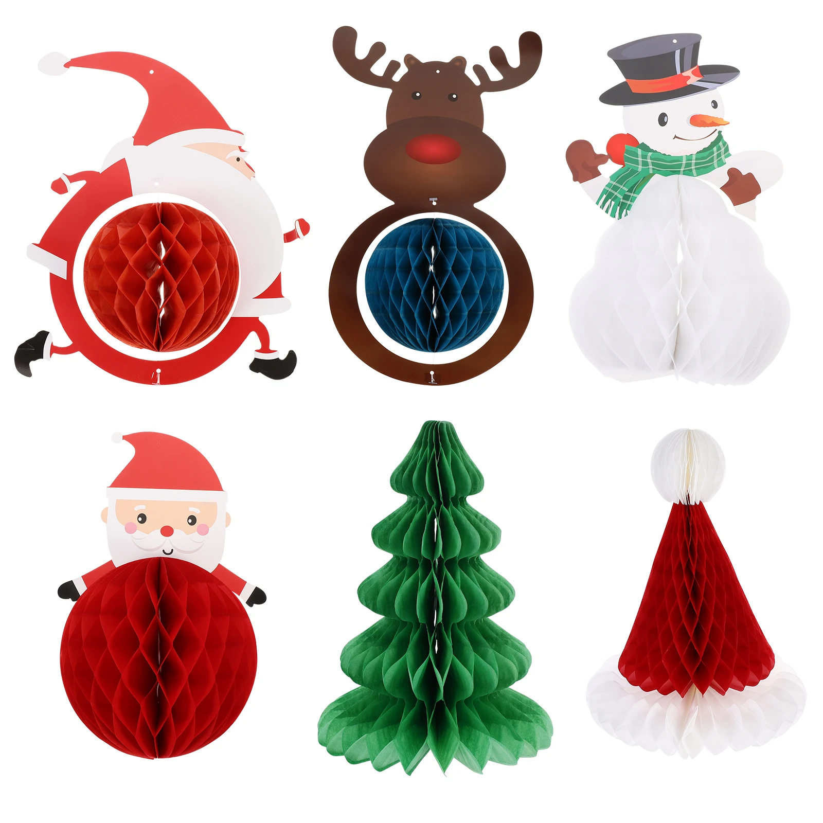 

6Pcs Christmas Tree Hanging Ornaments Paper Honeycomb Balls Santa Claus Xmas Party Decorations Holiday Favors Xmas Supplies
