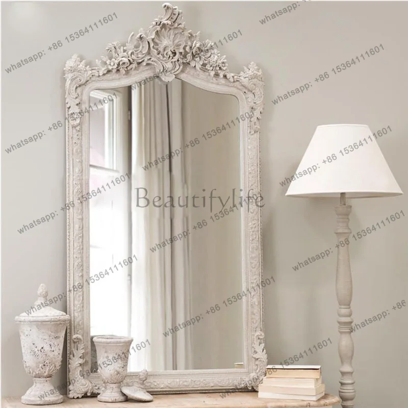 LJY French retro bathroom makeup mirror living room carved entrance fireplace decorative mirror