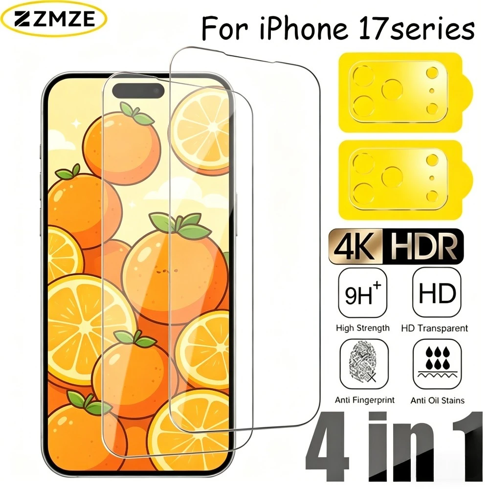 

4-in-1 Ultra HD Screen Protector for iPhone 17 16 15 Pro Max 17e 16e Air Camera Lens Glass for iPhone 15 14 Plus 14 13 12 11 Pro