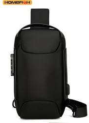 Homefish Usb Crossbody Bag Anti-Theft Shoulder Bags Waterproof Oxford Waist Bag Multifunction Short Travel Messenger Chest Pack