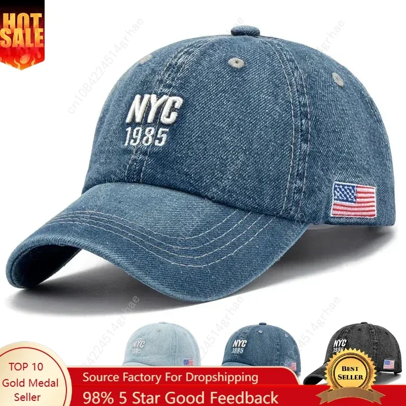 

NYC 1985 Embroidery Denim Snapback Baseball Caps Adjustable Outdoor Casual Adult Wash Sports Golf Sun Hats sombrero hombre