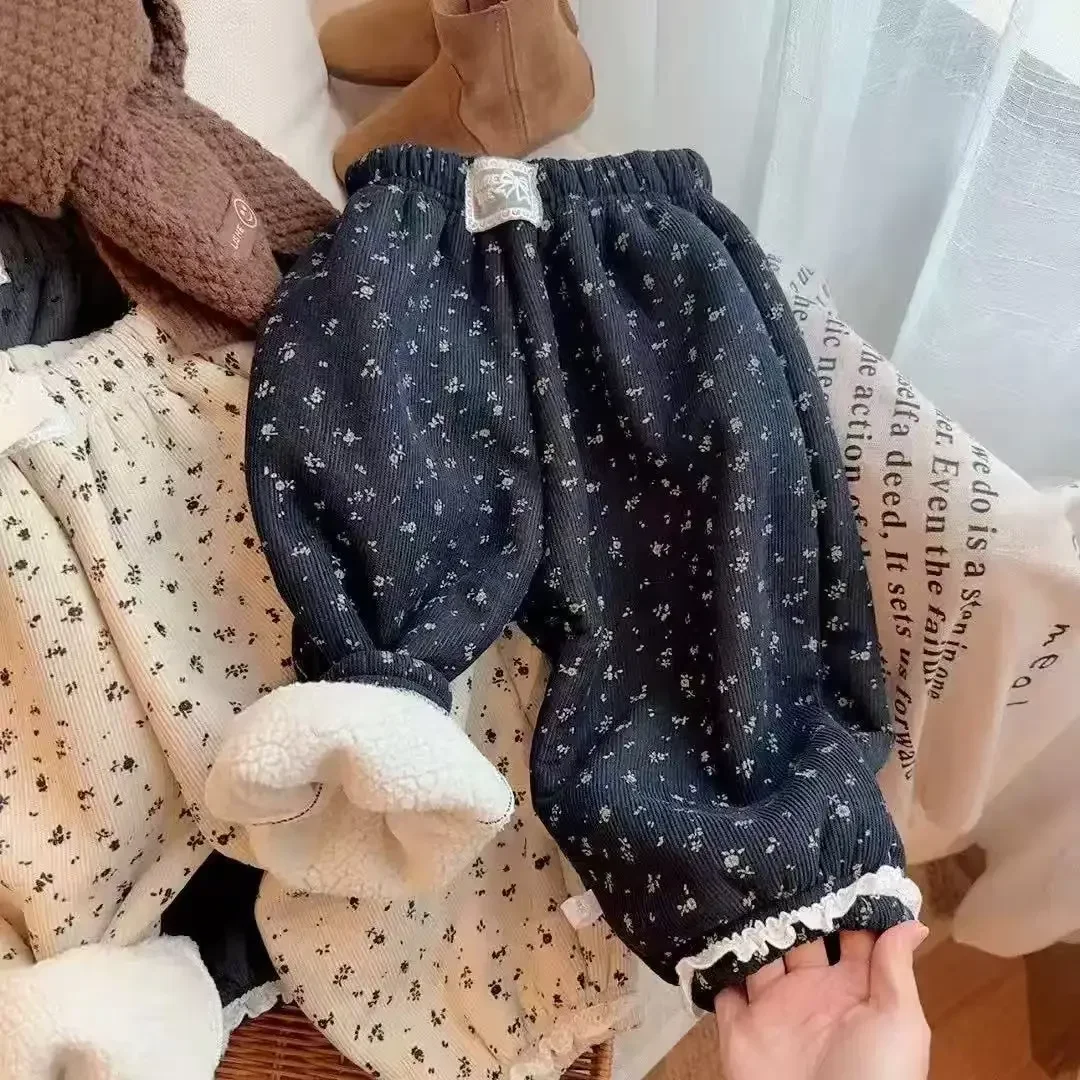 2026 Neue Winter-Baby-Mädchen-Hosen mit Print im koreanischen Stil, dick, warm, mit Baumwollpolsterung, lässige Kinderhosen, Größe 80-150 – Detail 8