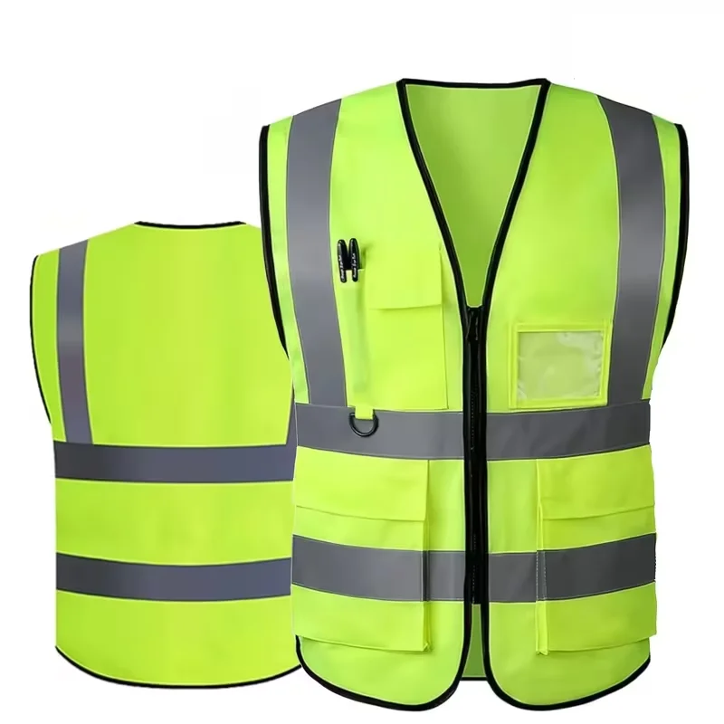 

1pc Safety Vests Bulk Yellow Reflective High Visibility Vest with Mesh Pocket Zipper, Hi Vis Silver Strip for Men