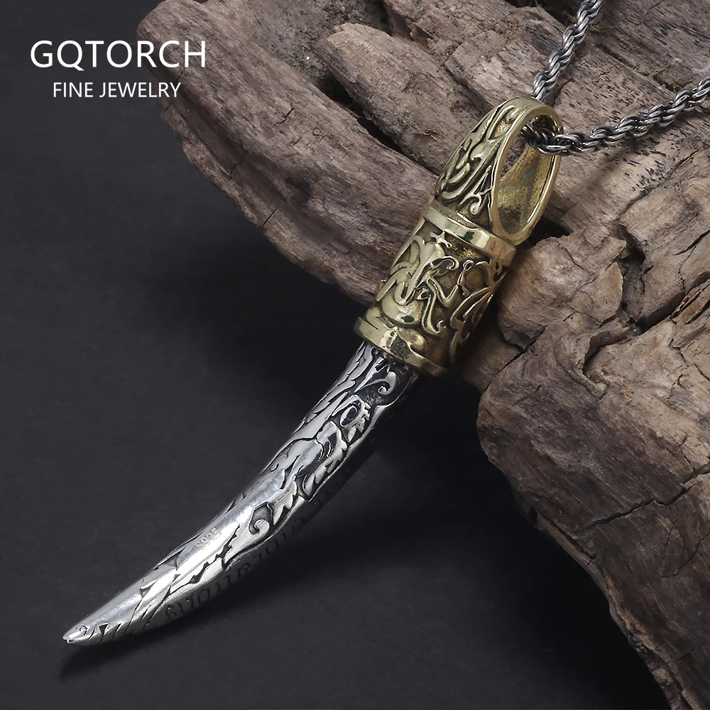 

Real S925 Silver Vintage Wolf Tooth Pendant Necklace for Men Punk Rock Hiphop Fashion Animal Amulet Jewelry