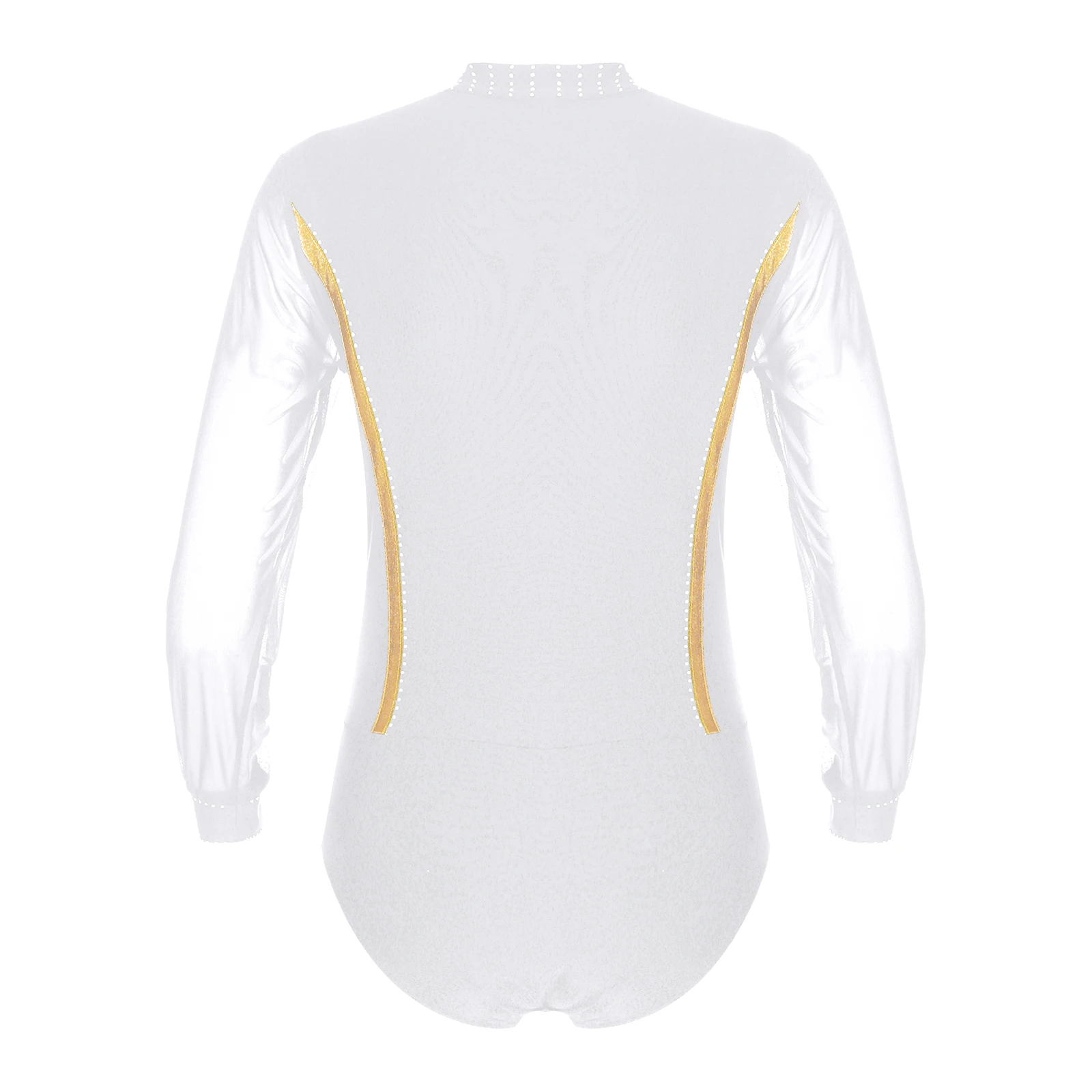 Mens Ballroom Dance Bodysuit Sheer Long Sleeve Rhinestone Leotard Dancewear for Tango Rumba Samba Latin Dance Stage Performance