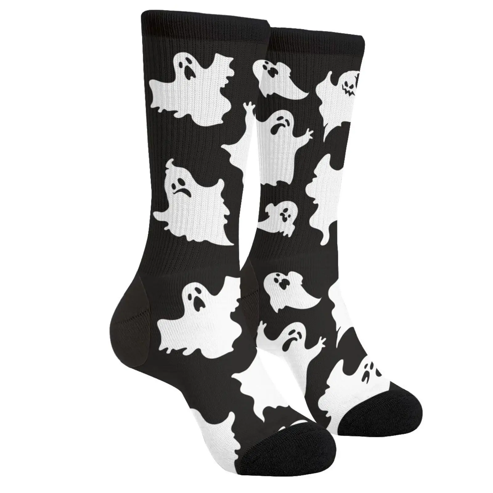 Halloween Spooky Horror Ghost Ghosts Emotional On Black Background Casual Funny Funky Novelty Socks For Men Women