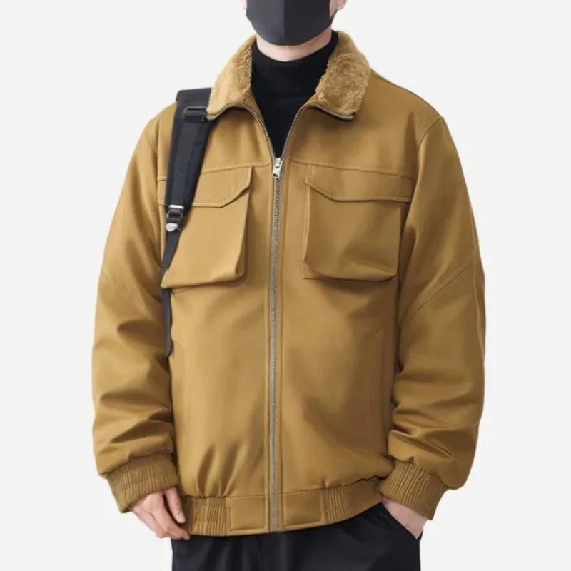 

New Business Casual Jackets Man Winter Fleece Lined Tactical Jacket Windproof Multiple Pockets Men's Outdoor Workwear Cargo Coat