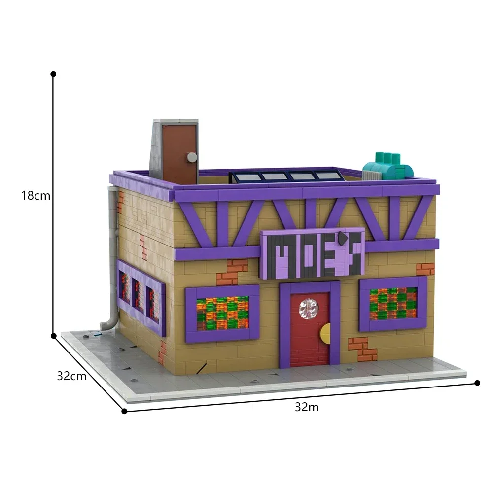 Kit de construção de taverna modular moc moe do filme simpson, modelo de arquitetura de rua medieval brinquedos presentes para adultos