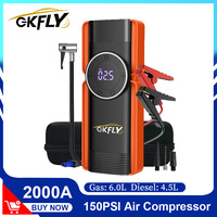 GKFLY 4 In 1 Car Jump Starter 150PSI Pump Air Compressor 16000mAh Power Bank 2000A Starting Device 12V Digital Tire Inflator