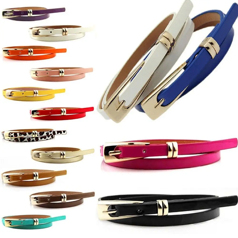 Accessories Straps Skirt Accessories Leather Narrow Waistband Decoration Lady Buckle Candy Color Thin Belt Skinny Waist