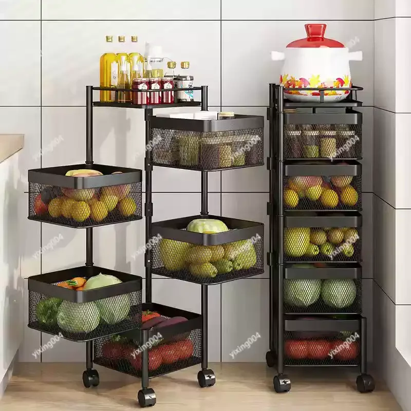 

Multifunctional Rotating Metal Basket, Mobile Kitchen Shelf Fruit Vegetable Organizer