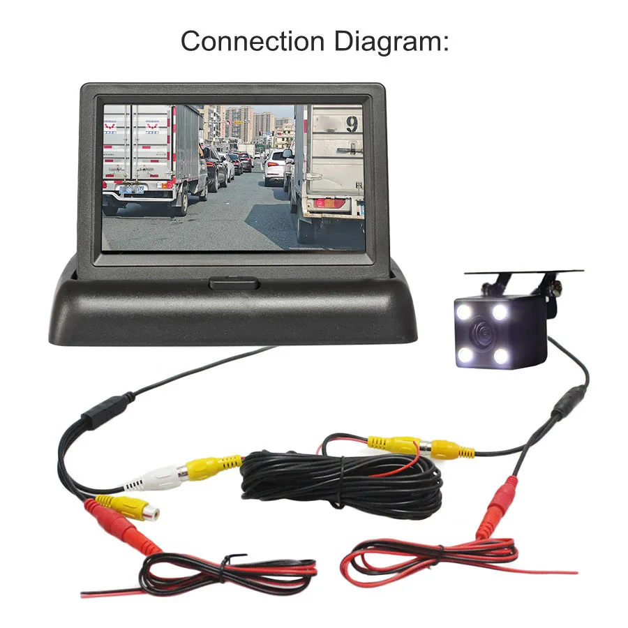 SMALUCK 4.3inch AHD IPS Foldable Rear View Car Monitor IP68 Waterproof AHD LED Night Vision Backup Bus Truck Car Camera