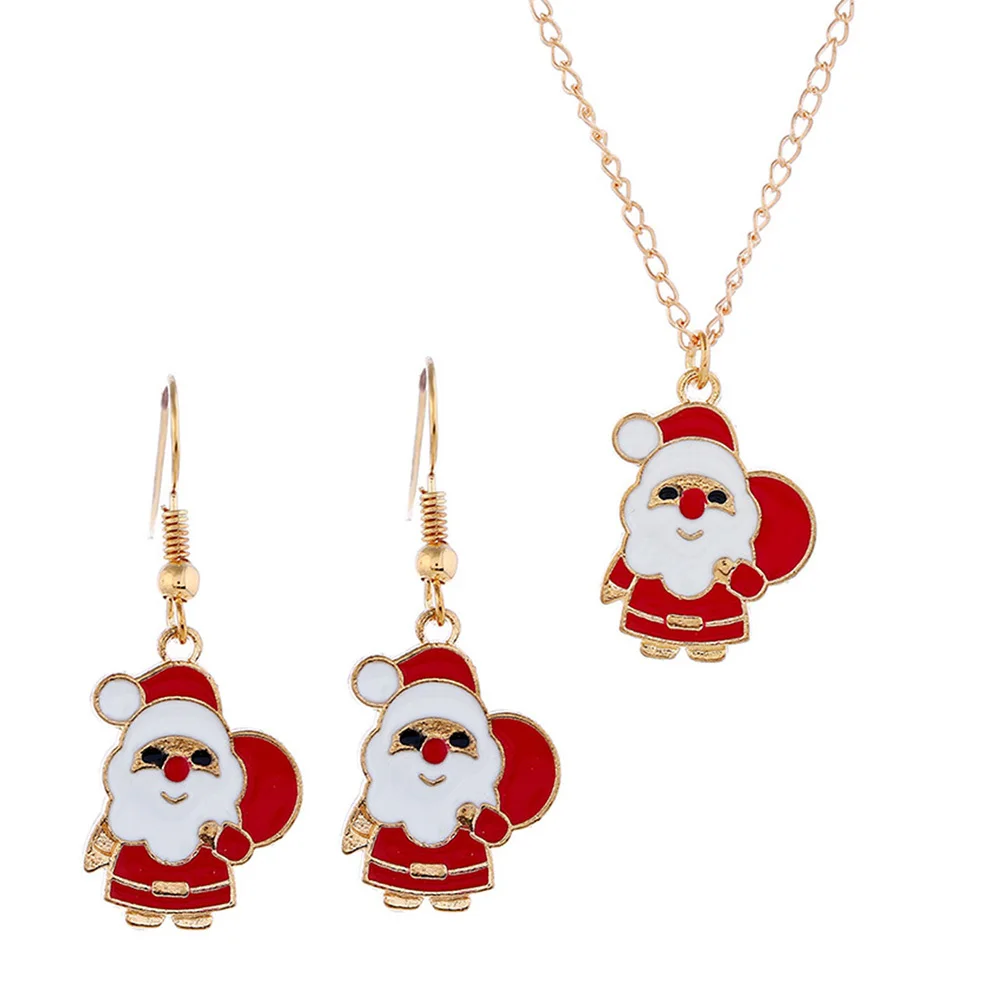 

3Set Santa Shaped Necklace and Earrings Set Christmas Jewelry for Women Lightweight Comfortable Alloy Gift for Girlfriend Wife