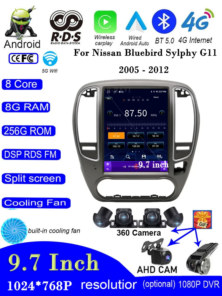 

Car Radio For Nissan Bluebird Sylphy G11 2005 - 2012 9.7" Android 14 DSP IPS Car Multimedia RDS Video GPS Navigation Carplay