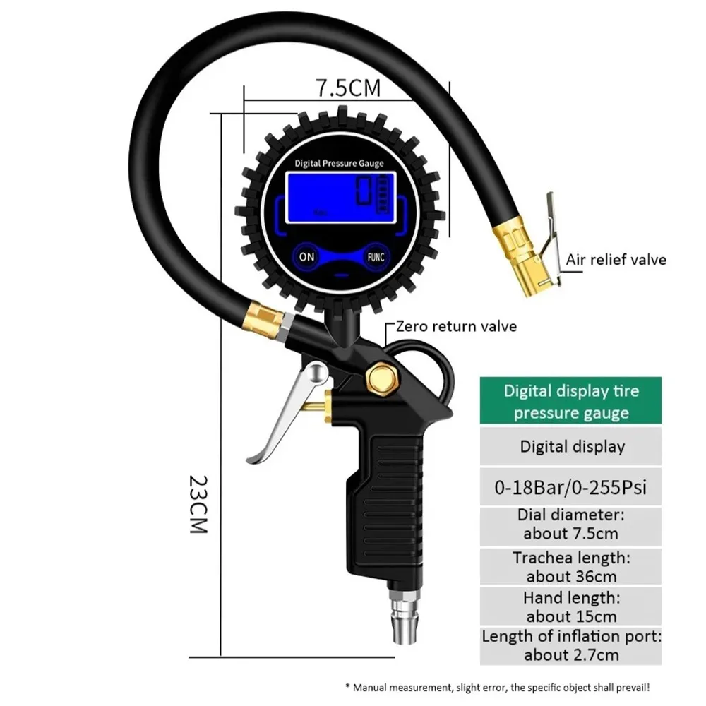 

New Black Tire Pressure Gauge Flexible Hose Digital Car Tire Pressure Monitor Tyre Inflator Motorcycle