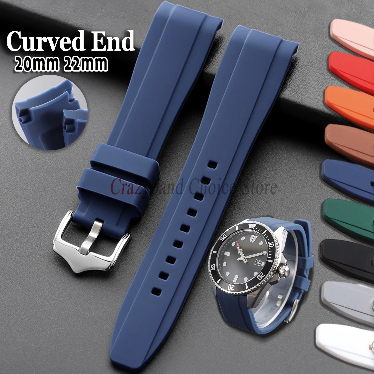 20mm22mm for Rolex Rubber Strap for DW For Casio Universal CurvedEnd Silicone for Seiko WatchBand MenWomen Sport Waterproof Belt