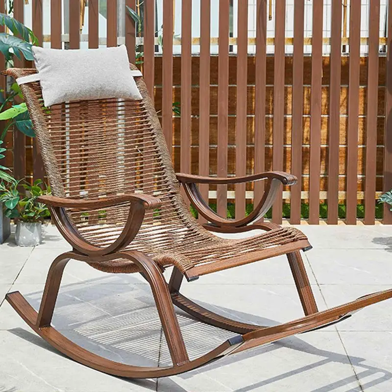 Balcony Rocking Chair Recliner Adult Home Leisure Rattan Chair Lazy Sofa Wood Grain Color Aluminum Alloy Outdoor Waterproof