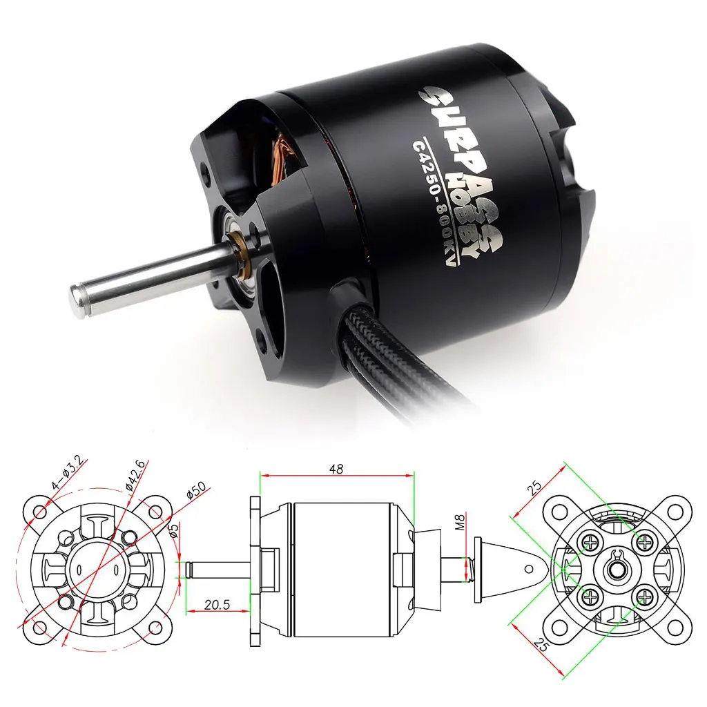 Surpass Hobby 4250 800KV 720KV Outrunner Brushless Motor w/Skywalker 60A ESC for RC Fixed-wing Drone Helicopter Aircraft Plane