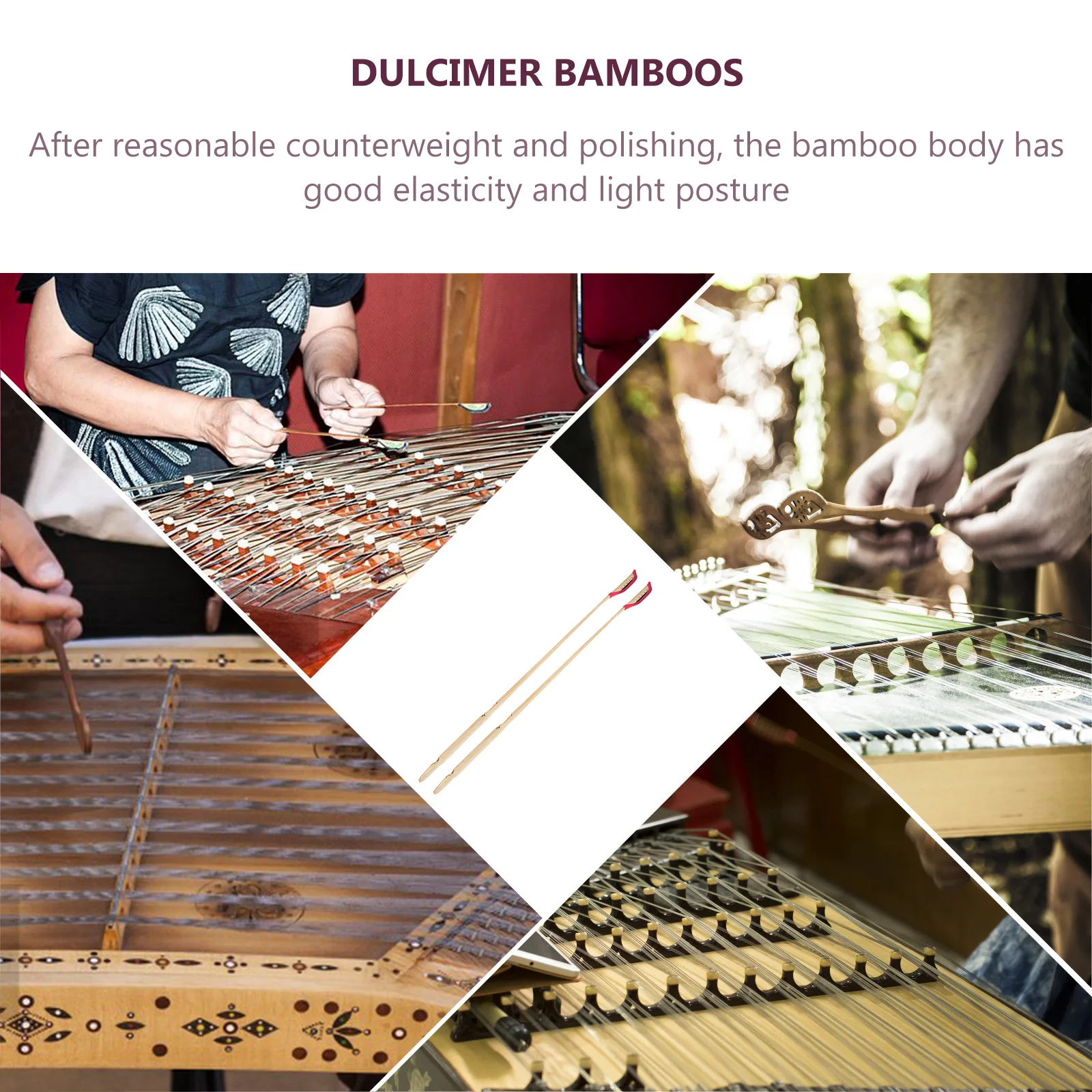 

2Pcs Style Dulcimer Bamboo Refined Craftsmanship Ebony Strip Yangqin Head Smooth Hard Material Performance Supplies