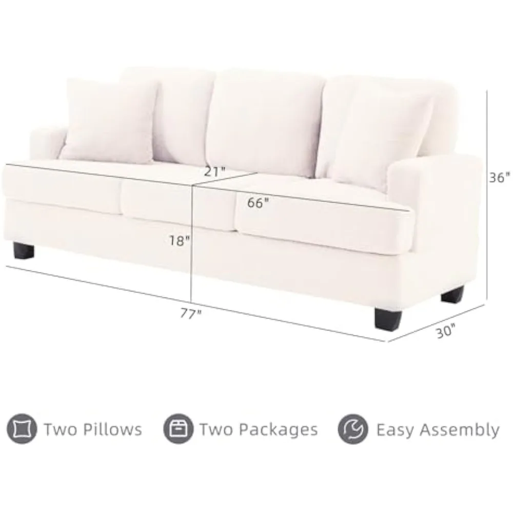 77 Inch Sofa, Comfy Teddy Velvet Sofa Couch with Extra Deep Seats and Two Pillows, Modern 3 Seater Sofa, Couch for Living Room A