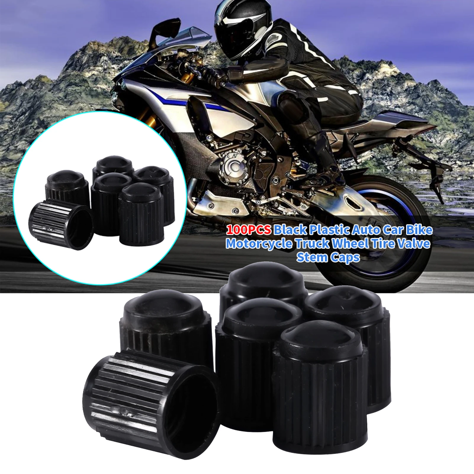 

100PCS Black Plastic Valve Stem Caps Universal Fit for Car Bike Motorcycle Truck Wheel Tire Air Valve