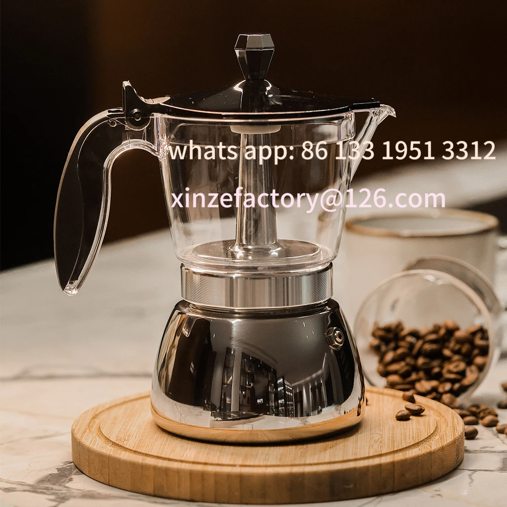 

Настраиваемая прозрачная мока-горшок из нержавеющей стали 4/6. Уникальный корпус из прозрачной смолы, основание 430, Использование для дома/офиса/кемпинга. Работает на индукции