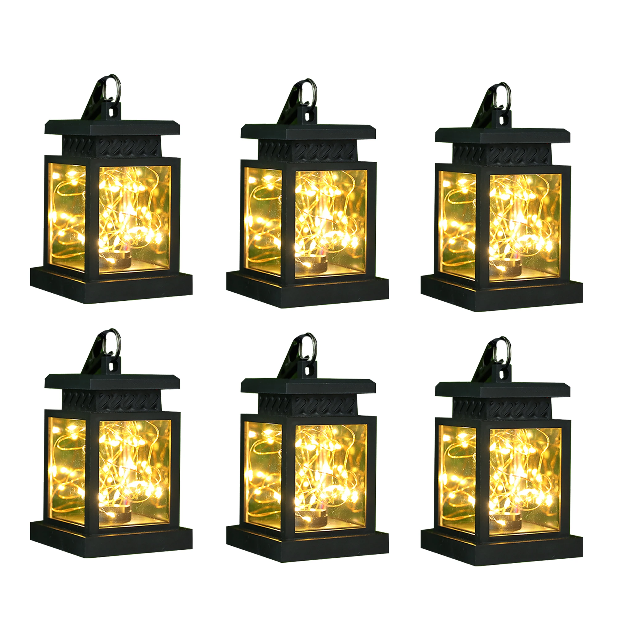 

Set of 6 Solar Lantern Lights Outdoor Waterproof Solar Powered Table Lamp Hanging Lighting with String Lights for Patio Garden