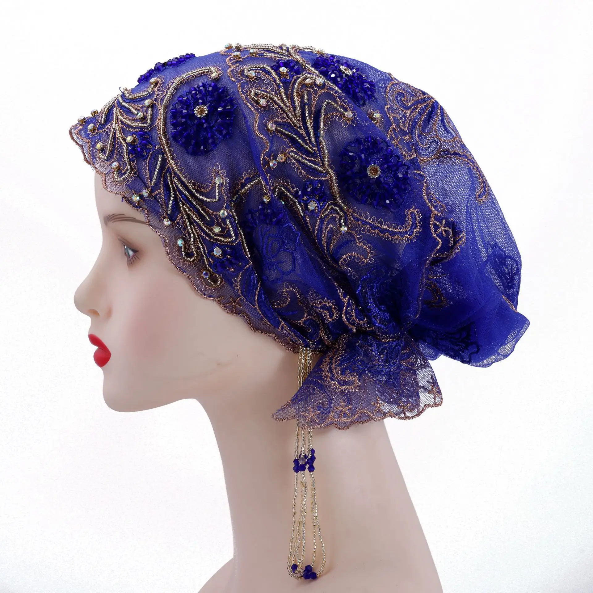 Novo boné de borla frisado bordado rendas moda bonnet turbante muçulmano interior hijab chapéu feminino lenço islâmico gorros perda de cabelo boné