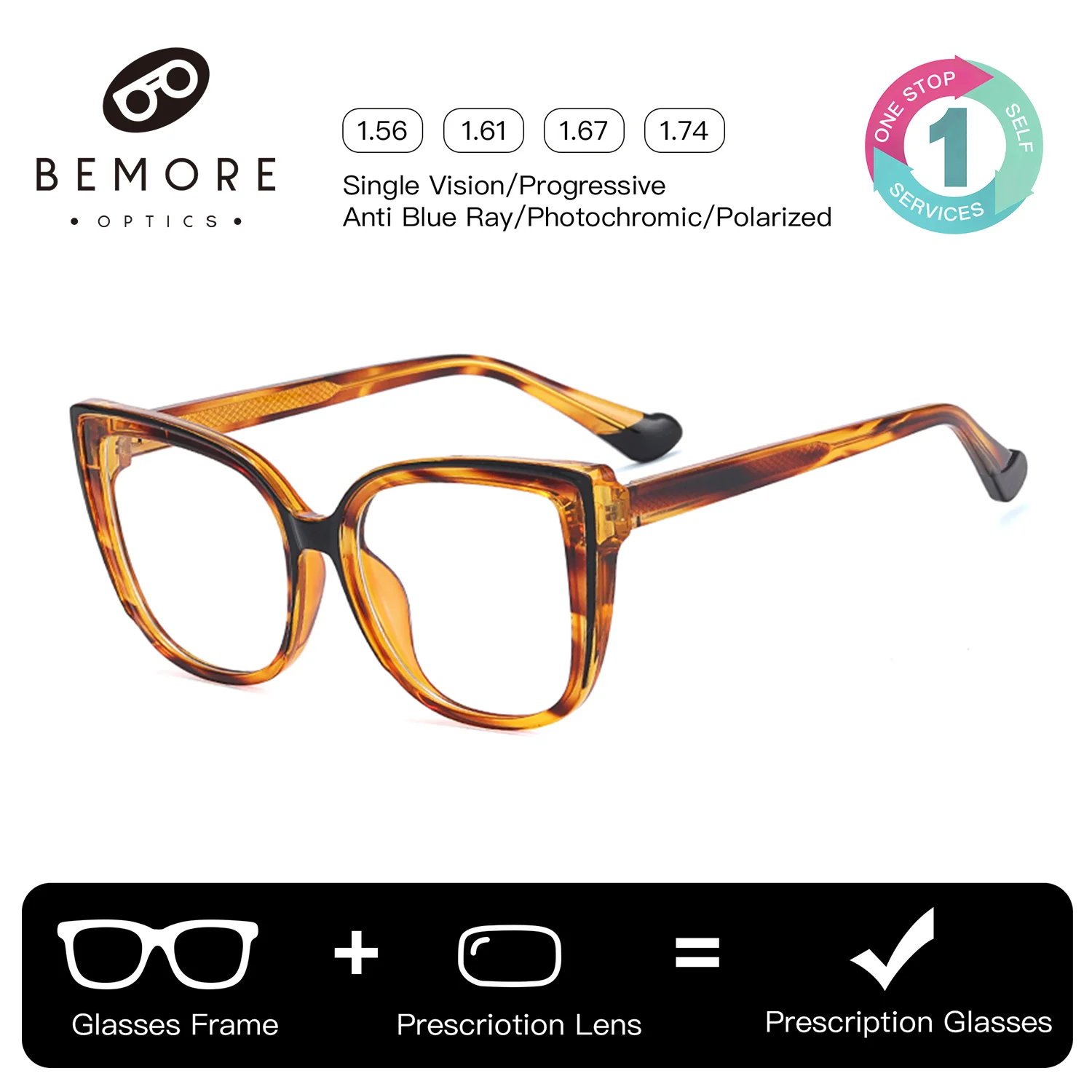 

BEMORE Custom Butterfly Optical Glasses for Woman Square Anti-Blue Ray Photochromic Prescription Sunglasses
