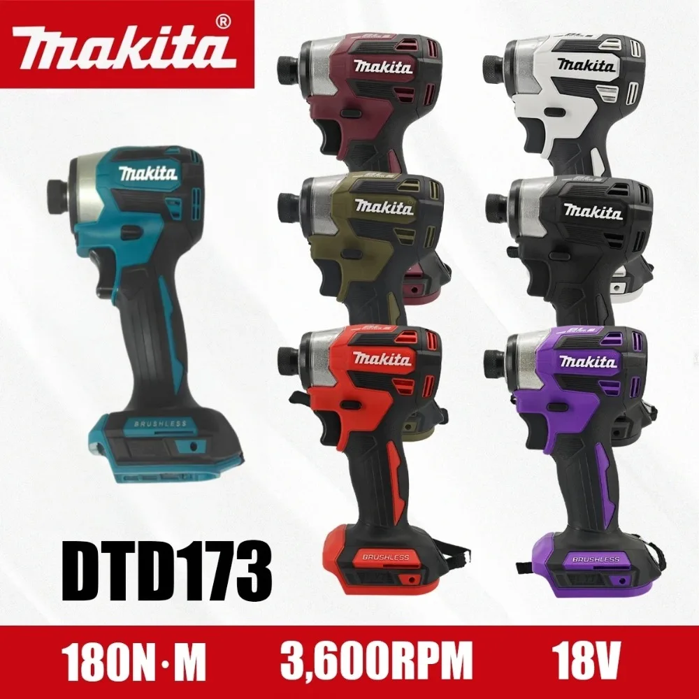 Atornillador de Impacto Inalámbrico Makita DTD173 de 18V, 180N.m 1800RPM, 3 Velocidades, Compatible con Batería Makita de 18V para Trabajos en Madera y Atornillado