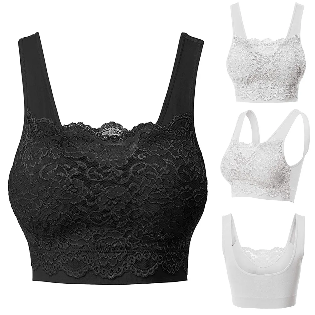 

Women's Seamless Lace Bra Top With Front Lace Cover Sports Bra Underwear Comfortable Female Fashion Lace Sports Sleep Bustier