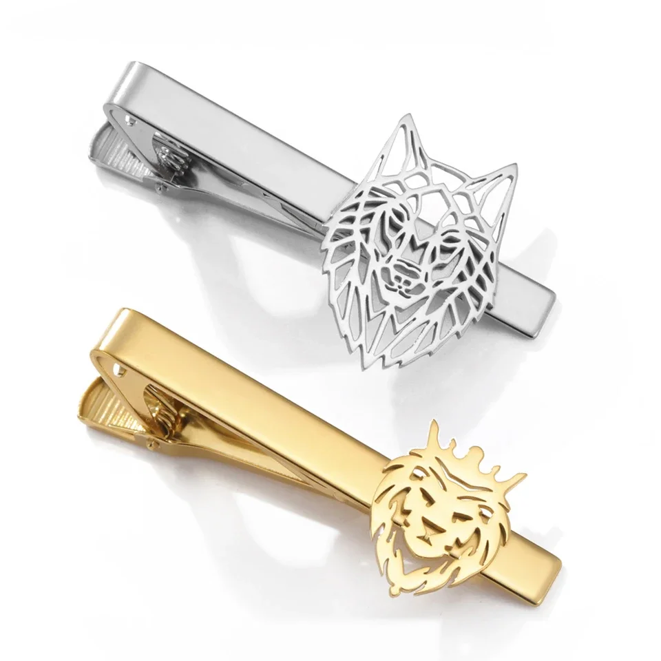 Punk Wolf Tie Clips Stainless Steel Lion Head Tie Clips Business Wedding Suit Party Necktie Clips for Men Gifts Jewelry
