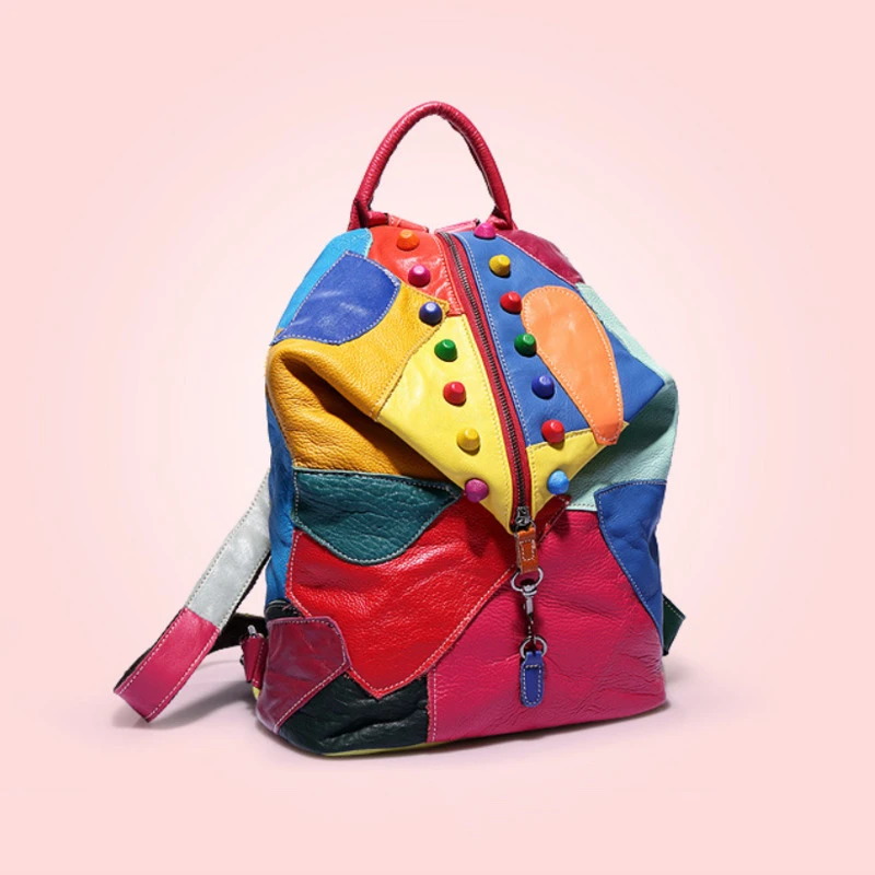 GAGACIA nuovo zaino Patchwork in vera pelle per donna 2024 borsa da viaggio ad alta capacità in pelle bovina zainetto per studenti di moda femminile