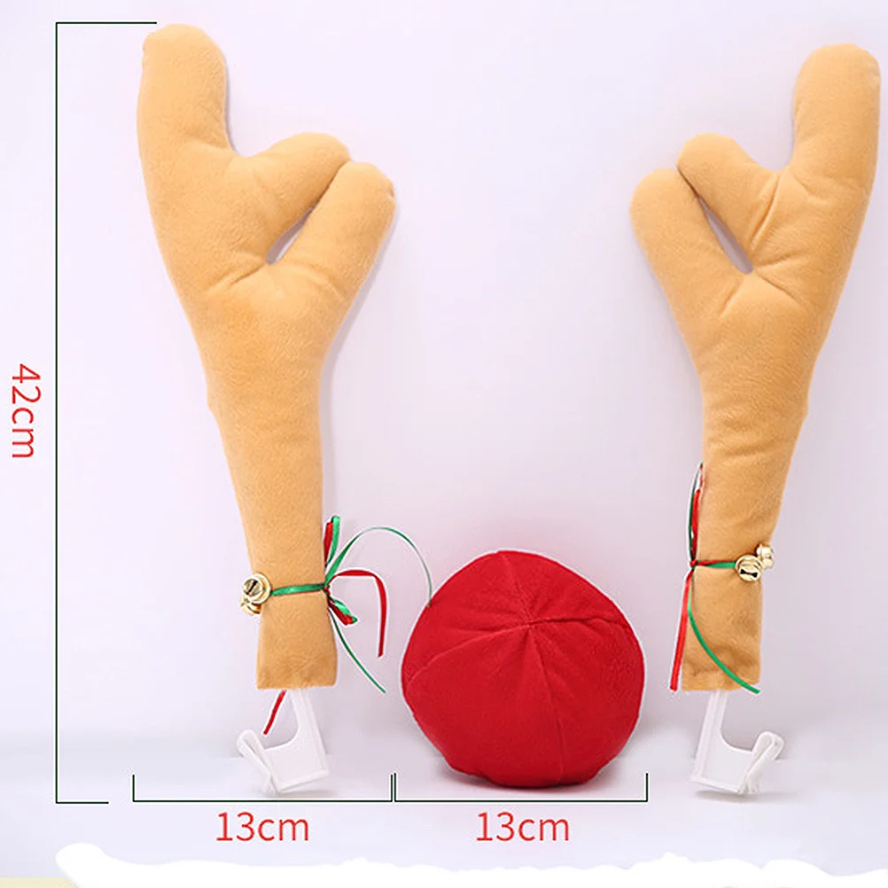 1 مجموعة عيد الميلاد سيارة قرون الرنة الأنف الديكور عطلة الشتاء عيد الميلاد ديكور جلجل أجراس للسيارات الشاحنات Suv سهلة التركيب