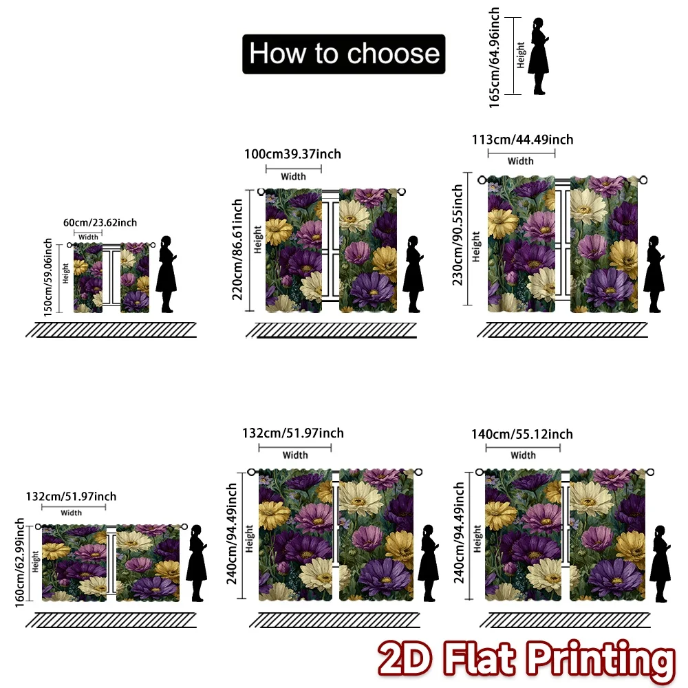 2D FLAT PRINTING 2pcs Curtains (Without Rod) Floral Spring Garden Design Chic Chic Curtains Versatile Durable Polyester Curtains