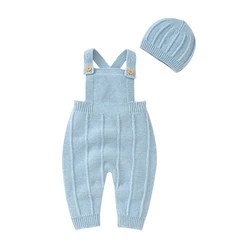 Solid Color Spaghetti Straps Square-neck Sleeveless Baby Rompers + Hat Outfits Soft Newborn Infant Summer Jumpsuit Bodysuit