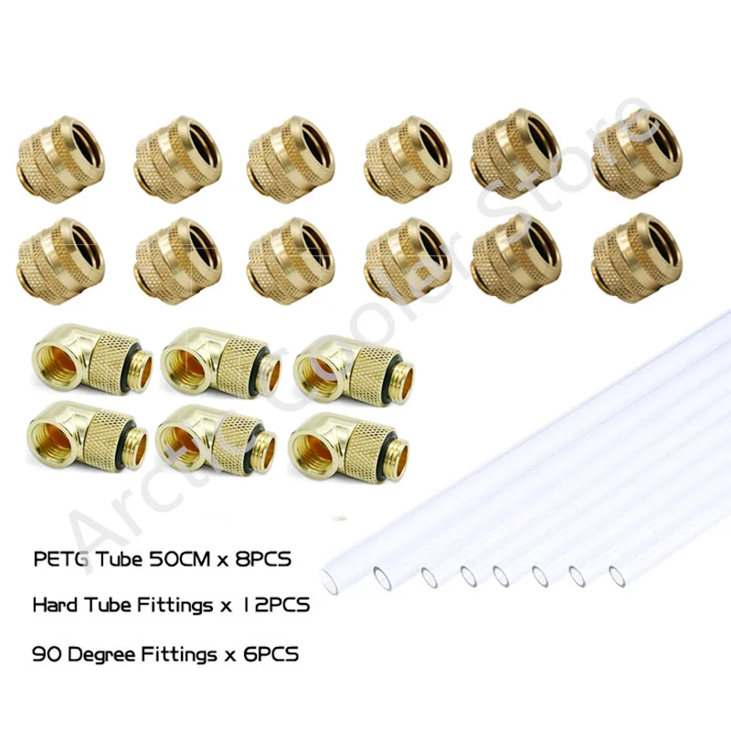 OD14 OD16mm PC chłodzenie wodą PETG sztywna rurka + armatura Combo DIY zestaw do chłodzenia wodą srebrny, czarny, złoty, biały